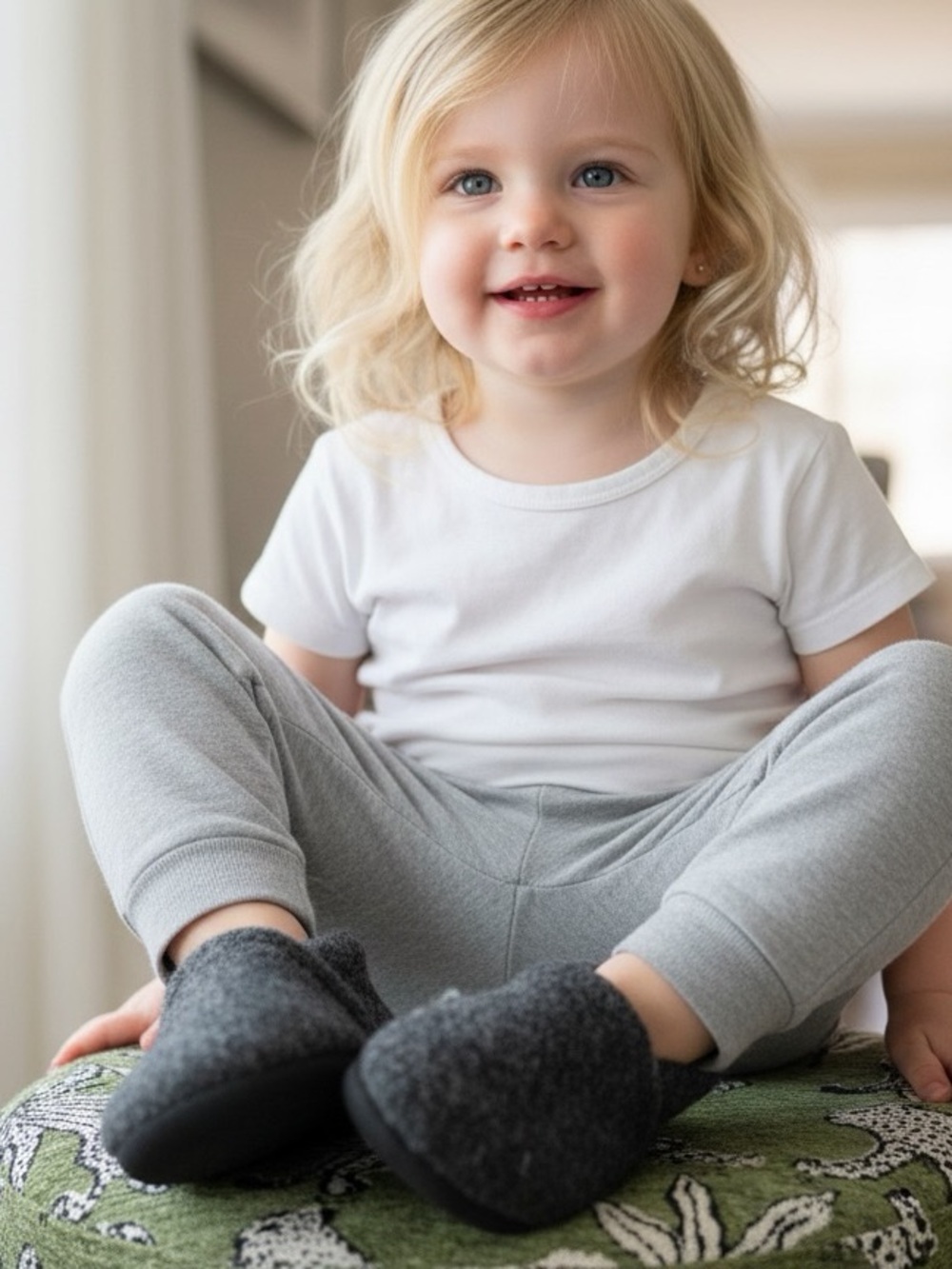 Dearfoams Kids Gray Felted Plaid Lined Slip On Slippers